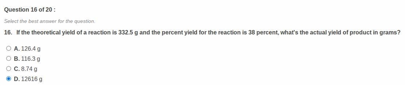 HELP PLEASE...If the theoretical yield of a reaction is 332.5 g and the percent yield-example-1