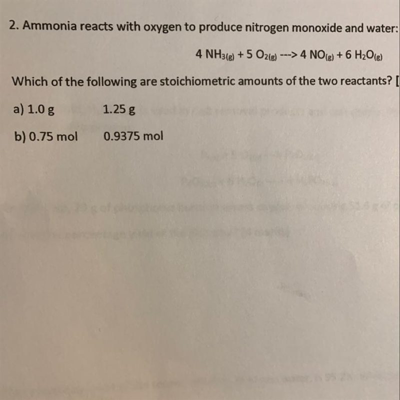 Ammonia reacts with oxygen to produce nitrogen monoxide and water: 4 NH3(g) + 5 O-example-1