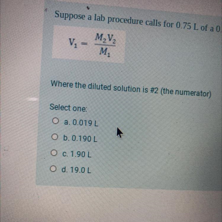 Suppose a lab procedure calls for 0.75 L of a 0.25 M CaCl2 solution. How much of a-example-1