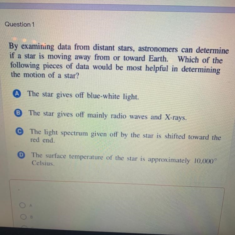 By examining data from distant stars, astronomers can determine if a star is moving-example-1