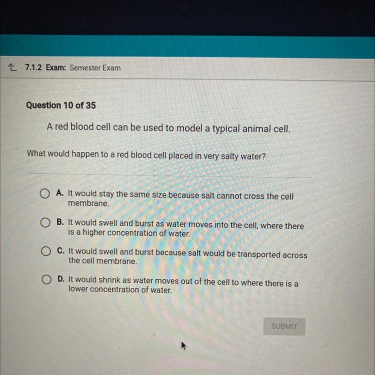 Question 10 of 35 A red blood cell can be used to model a typical animal cell. What-example-1