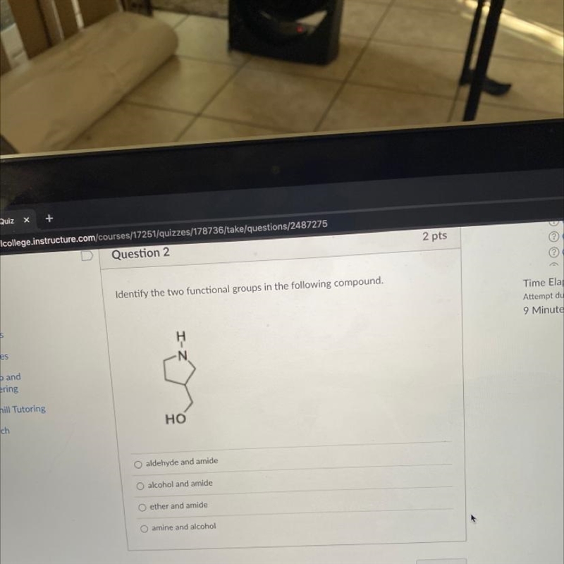 Identify the two functional groups in the following compound-example-1