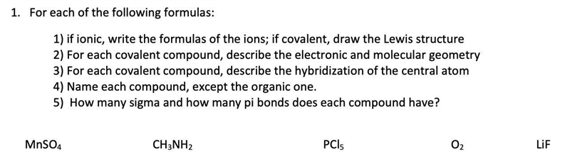 1. For each of the following formulas: 1) if ionic, write the formulas of the ions-example-1