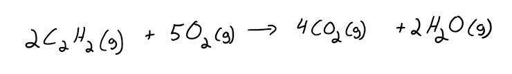 If 42.5 moles of water vapor are produced in this acetylene combustion reaction, how-example-1