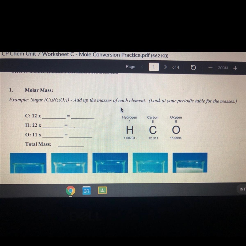 Example: Sugar (C12H22O11) - Add up the masses of each element. (Look at your periodic-example-1