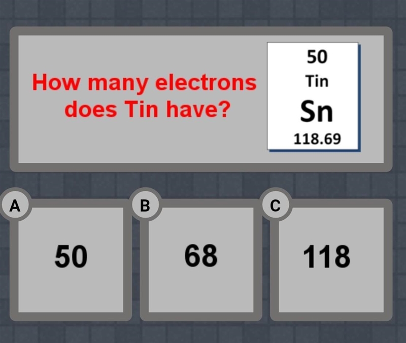 How many electrons does tin have? A. 50 B. 68 C. 118​-example-1