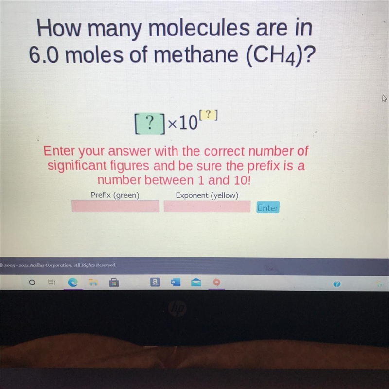 How many molecules are in 6.0 moles of methane (CH4)?-example-1