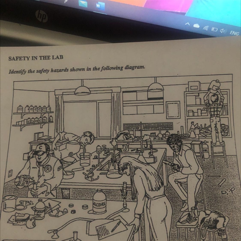 SAFETY IN THE LAB Identify the safety hazards shown in the following diagram. Tech-example-1