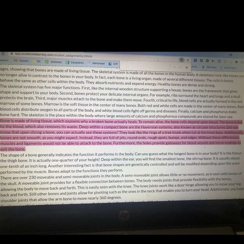 What is the main point of paragraph 3? A Red blood cells B the skeletal system C the-example-1