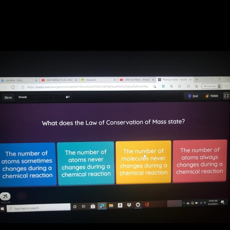 What does the law of conversation of mass state-example-1