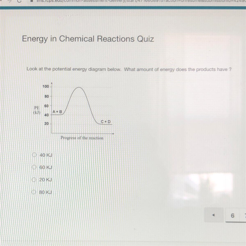 Look at the potential energy diagram below. What amount of energy does the products-example-1