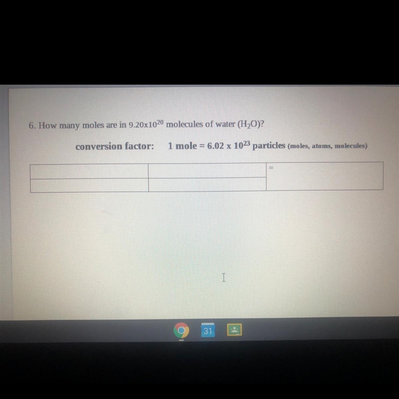 How many moles are in 9.20x10^20 molecules of water (H2O)? Please and thank you :)!!!-example-1