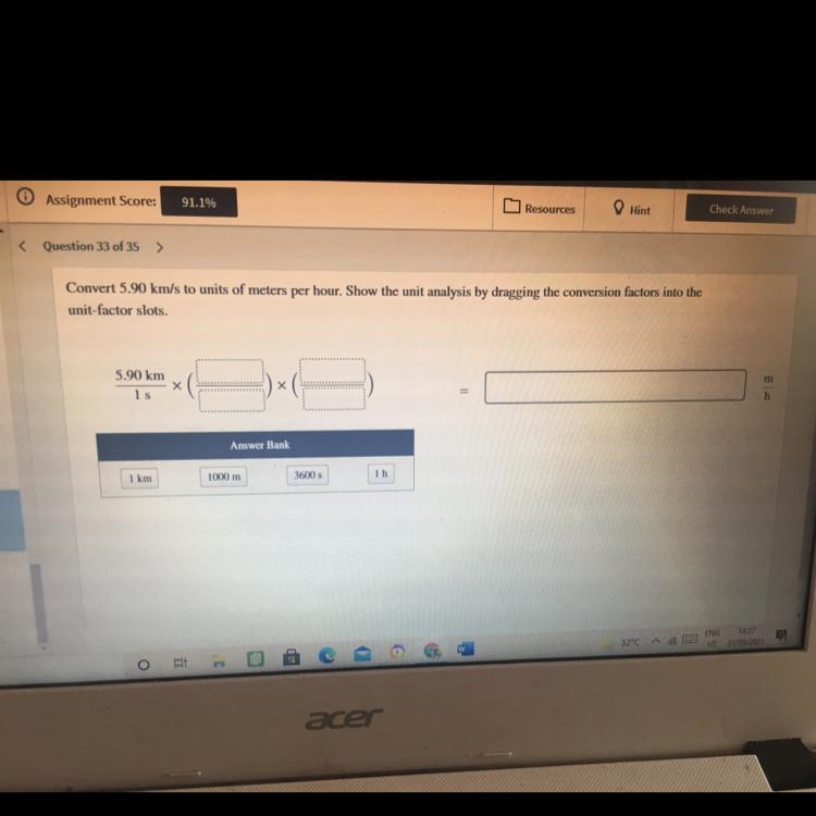 ACHIEVE (Sapling) CHEMISTRY ASSESSMENT: Question(please help): Convert 5.90km/s to-example-1