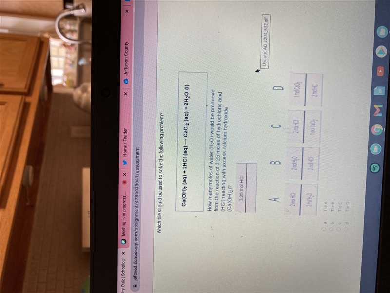 How many moles of water will be produced from the reactions 3.25 moles of hydrochloric-example-1