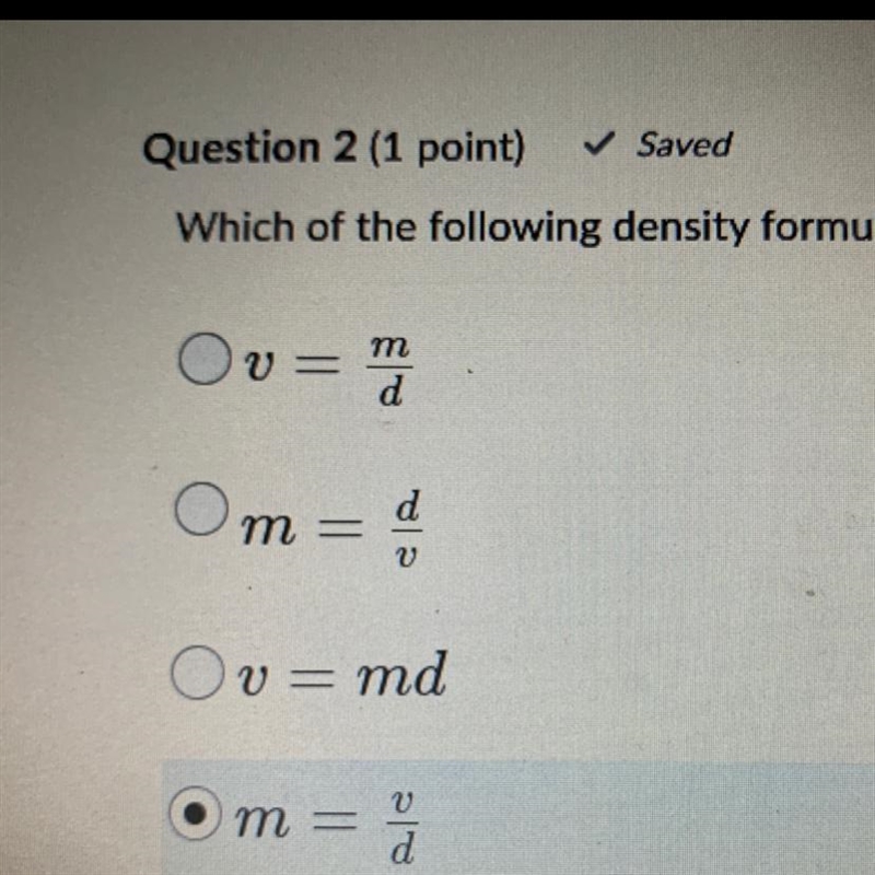 Which of the following density formulas have been rearranged correctly? pls help i-example-1