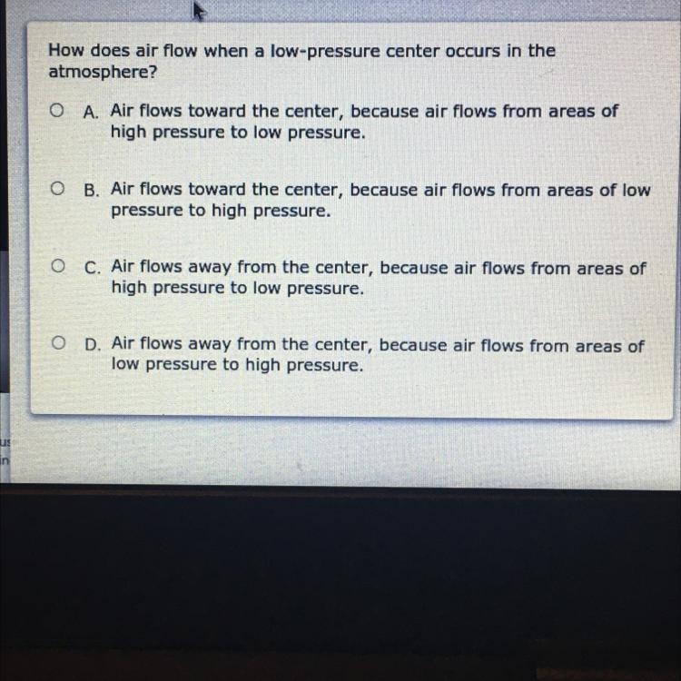 How does air flow when a low-pressure center occurs in the atmosphere?-example-1