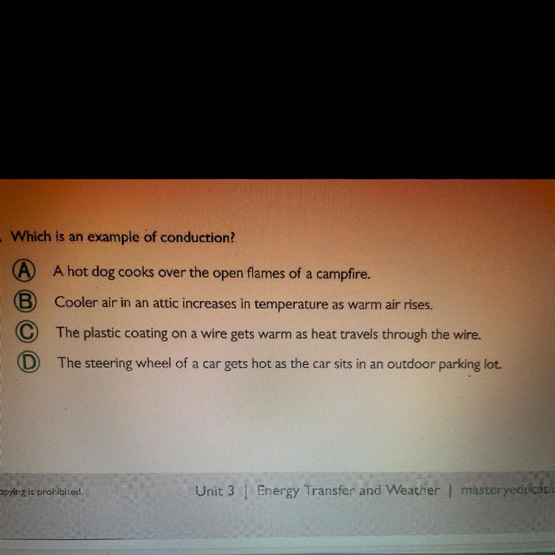 Which is an example of conduction?-example-1