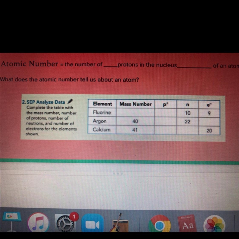 Complete the table with the mass number, number of protons, number of neutrons, and-example-1