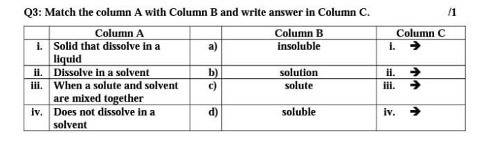 Q3: Match the column A with Column B and write answer in Column C-example-1