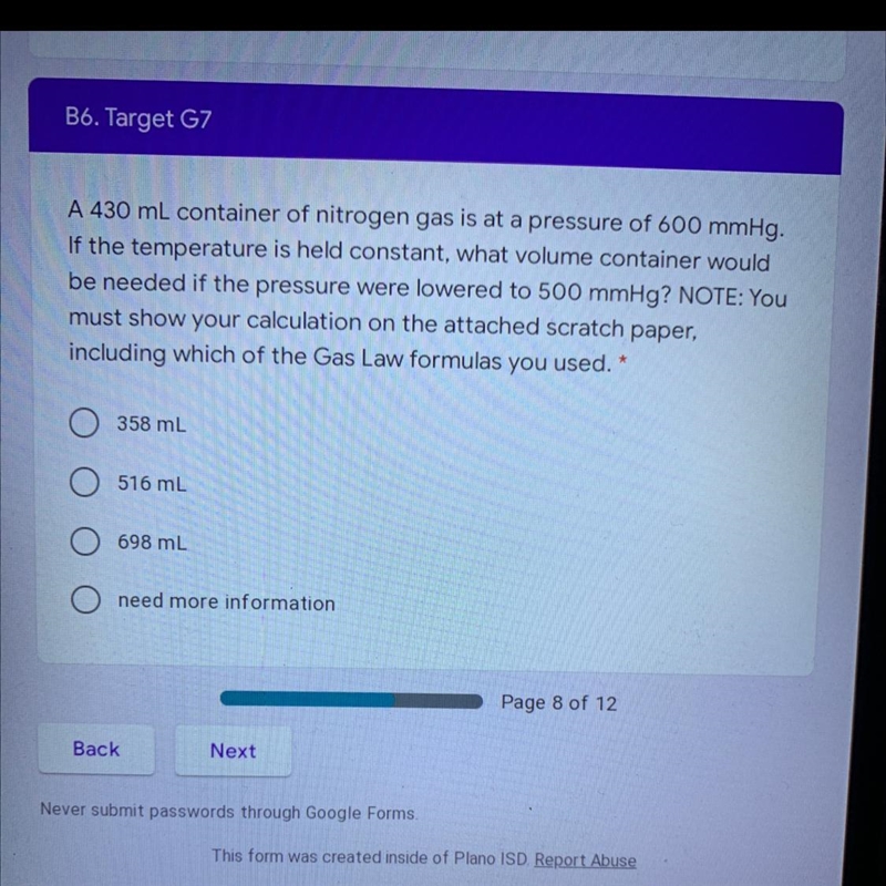 A 430 mL container of nitrogen gas is at a pressure of 600 mmHg. If the temperature-example-1