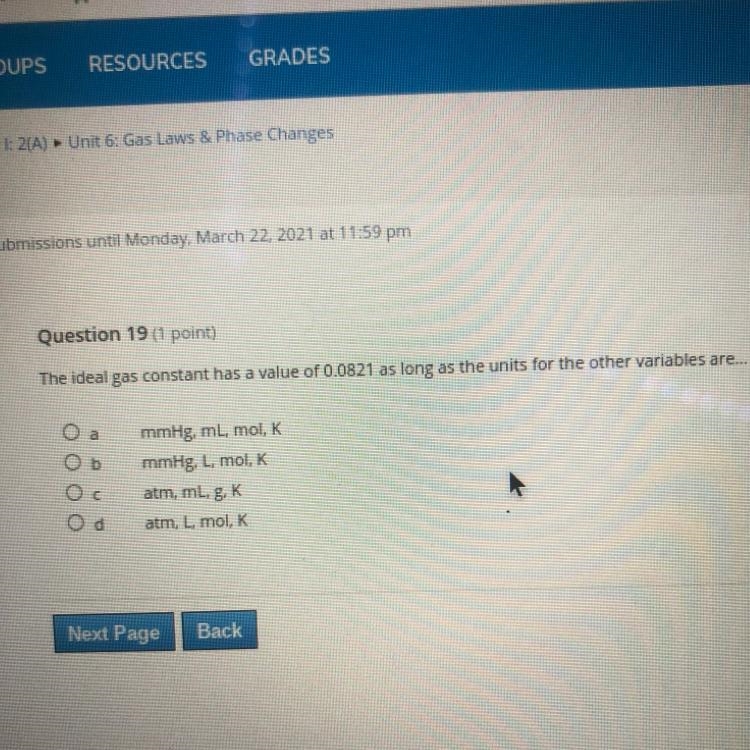 The ideal constant has a value of 0.0821 as long as the units for the other variables-example-1