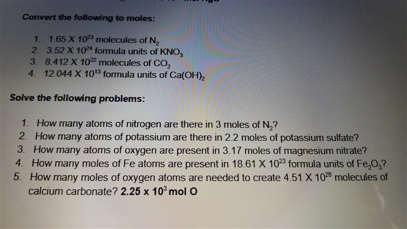 Can someone please answer Convert the following to moles (1-4) questions with explanation-example-1