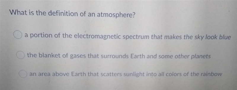 What is the definition of an atmosphere? a portion of the electromagnetic spectrum-example-1