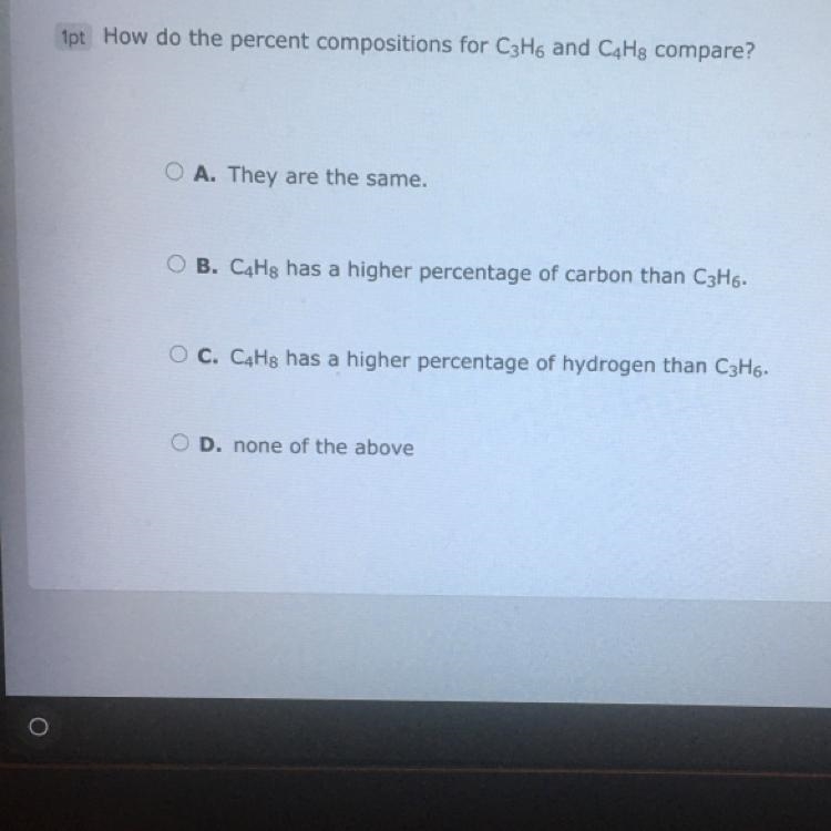 How do the percent compositions for C3H6 and C4H7 compare? A. They are the same B-example-1