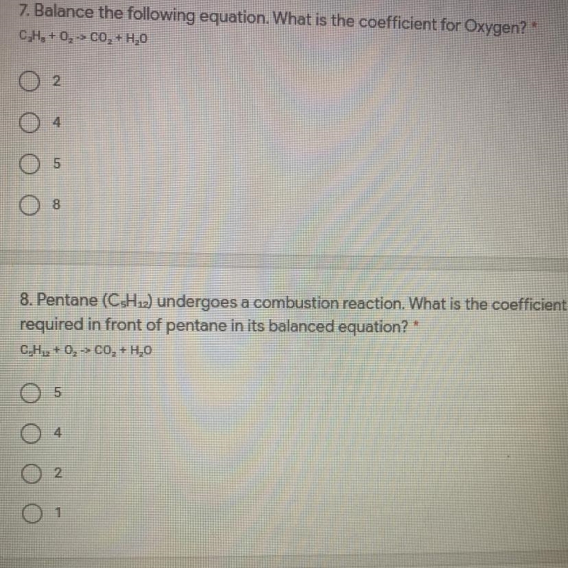 7. Balance the following equation. What is the coefficient for Oxygen?* C.H. +0,-&gt-example-1