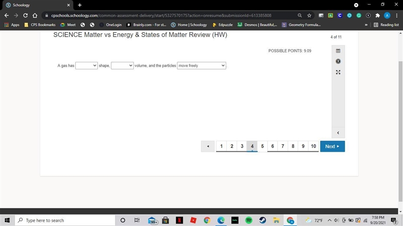 Please help me A gas has definite shape or indefinite shape A gas has indefinite volume-example-1