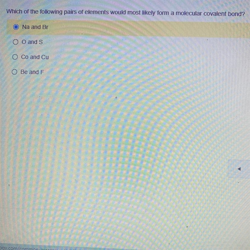 Which of the following pairs of elements would most likely form a molecular covalent-example-1