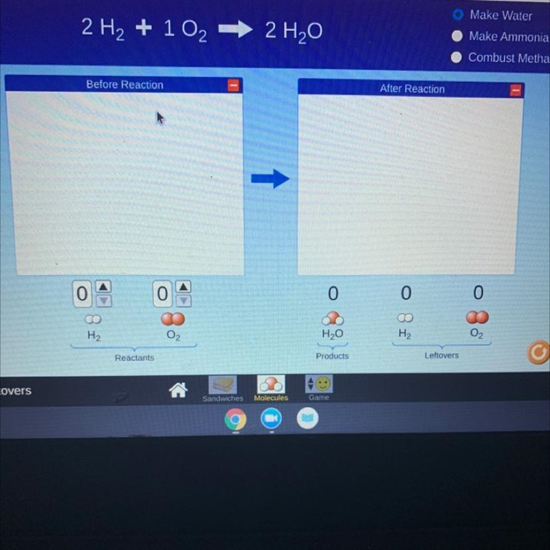 Make a chemical reaction with molecules-example-1