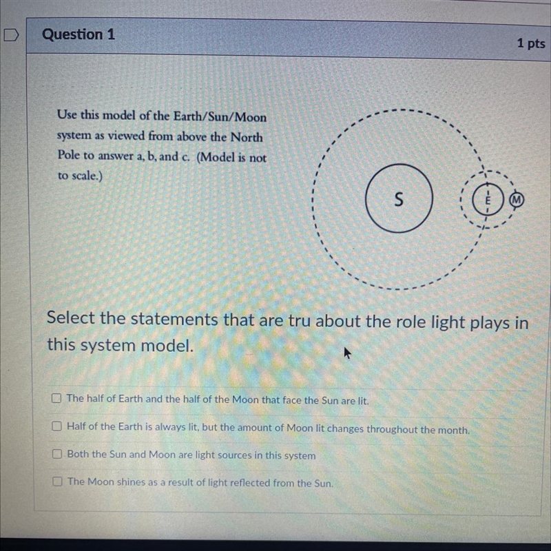 Select the statements that are tru about the role light plays in this system model-example-1