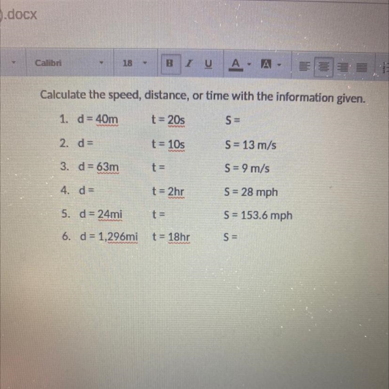 Calculate the speed,distance,or time with the information given-example-1