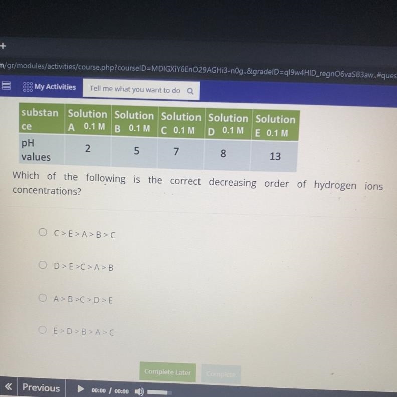 Which of the following is the correct decreasing order of hydrogen ions concentrations-example-1