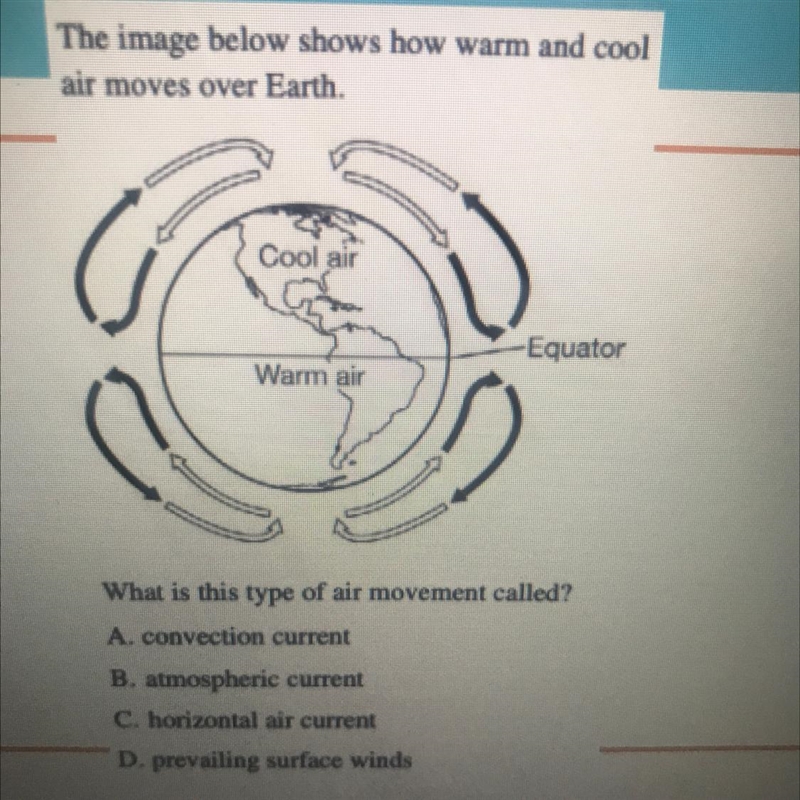 The image below shows how warm and cool air moves over Earth What is this type of-example-1