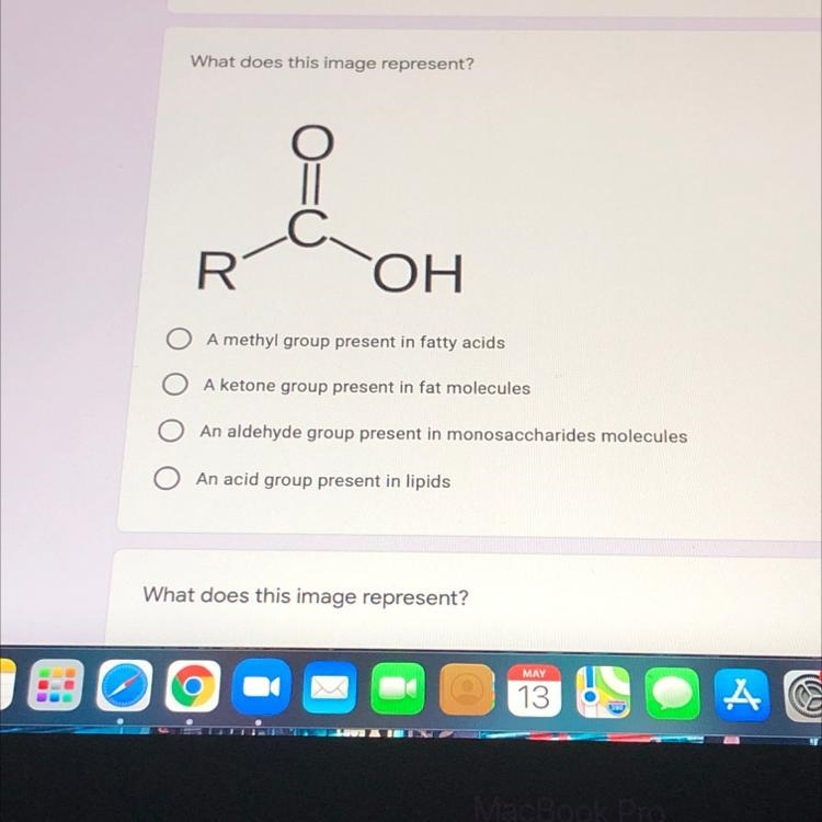 What does this image represent? A) A methyl group present in fatty acids B) A ketone-example-1