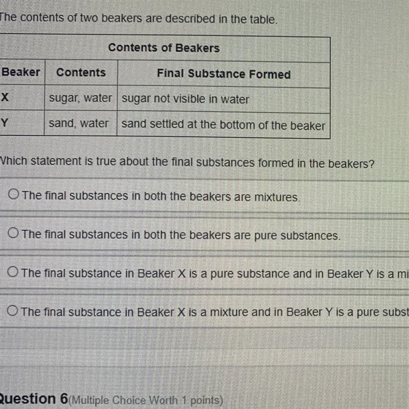 The contents of two beakers are described in the table. Contents of Beakers Beaker-example-1