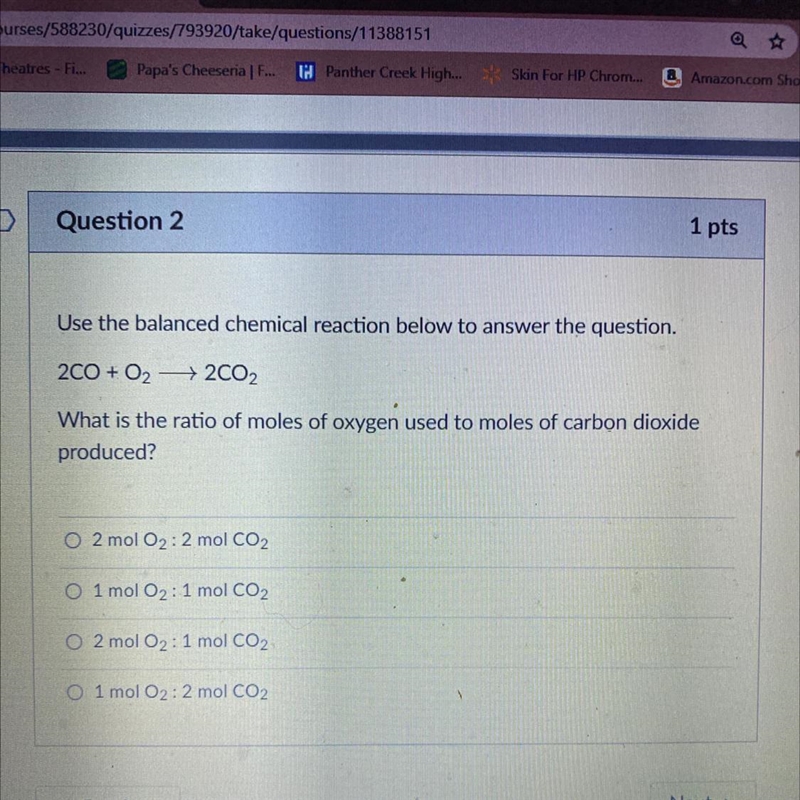 Question 2 Use the balanced chemical reaction below to answer the question. 200 + O-example-1