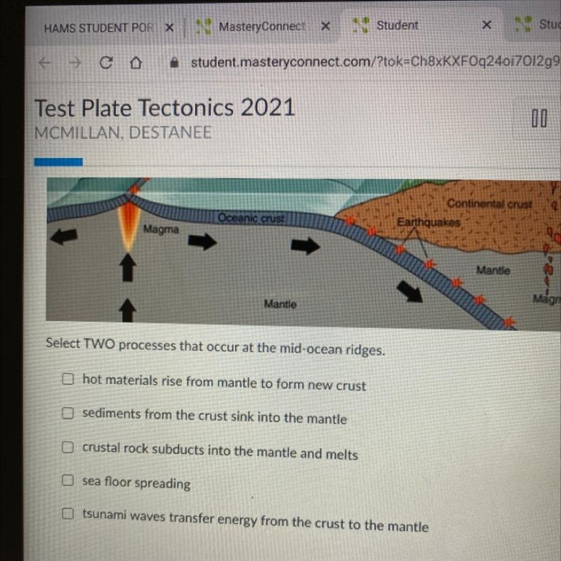 What two processes occur at the mid ocean ridge?-example-1