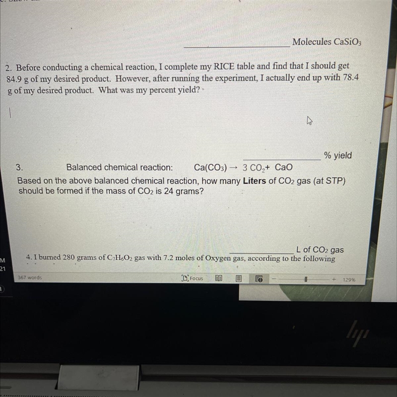 Please help !! Molecules CaSiO3 2. Before conducting a chemical reaction, I complete-example-1