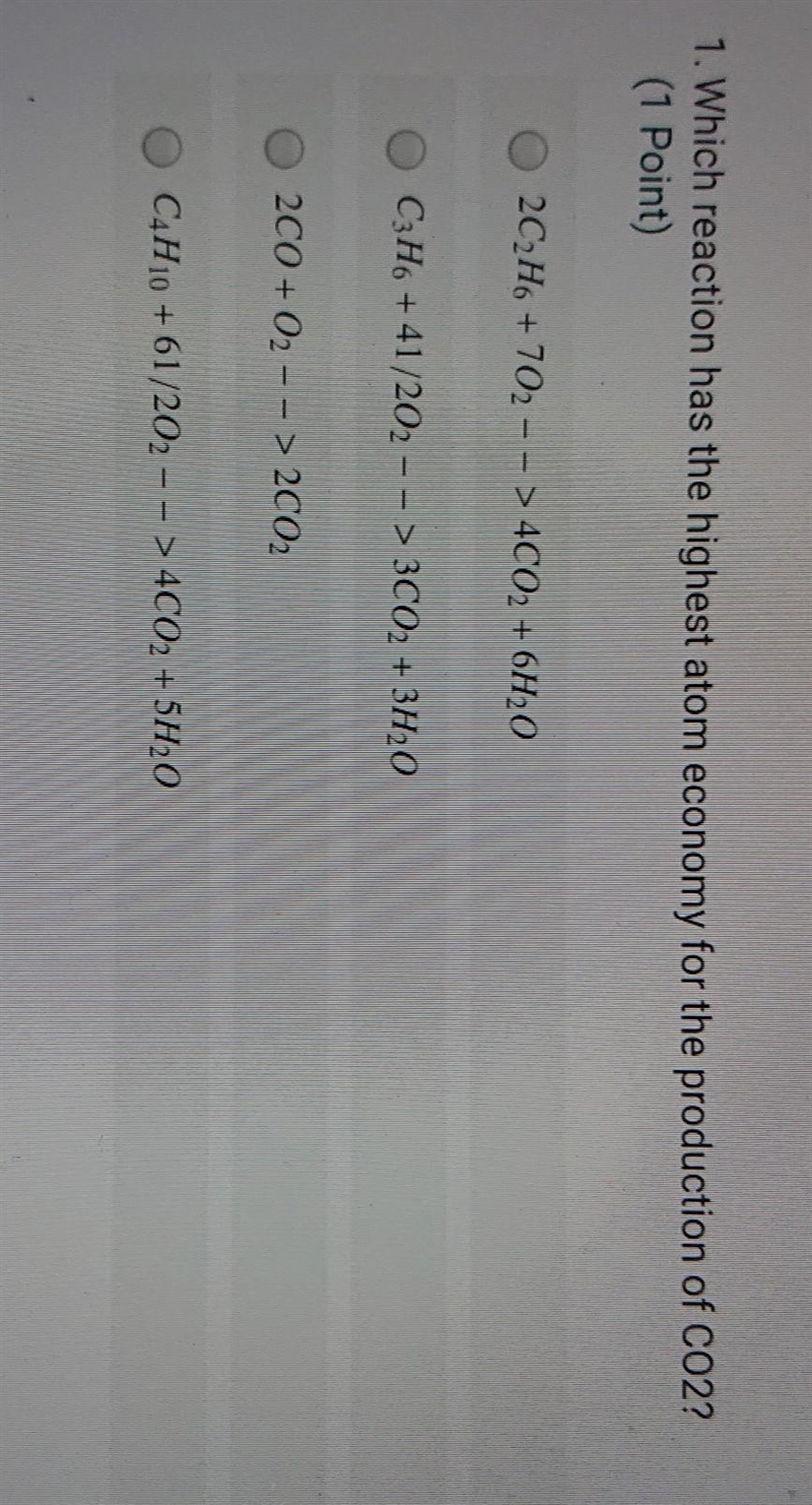 Which reaction has the highest atom economy for the production of C02?​-example-1