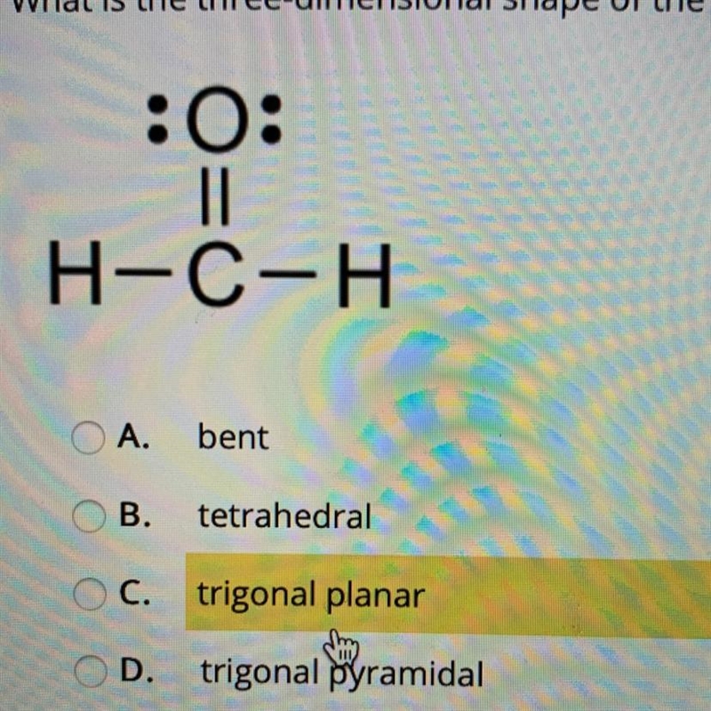 What is the three-dimensional shape of the molecule with this Lewis structure? A. Bent-example-1