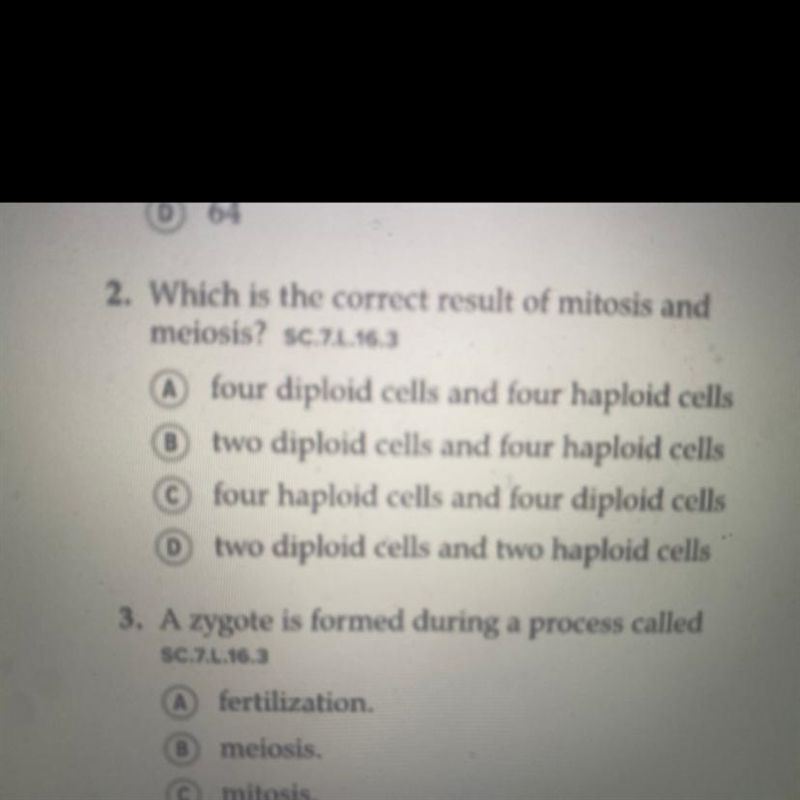 Which is the correct result of mitosis and meiosis?-example-1