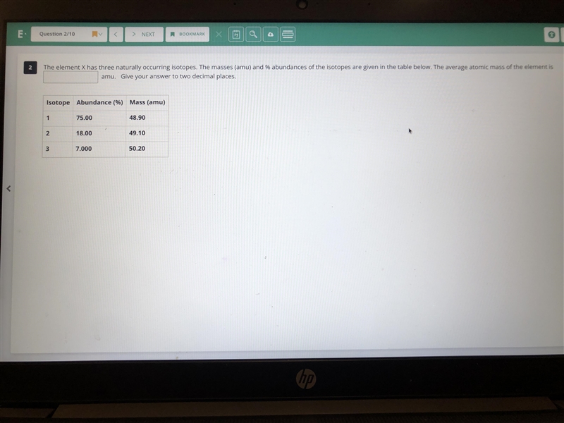 The element X has three naturally occurring isotopes. The masses (amu) and % abundance-example-1