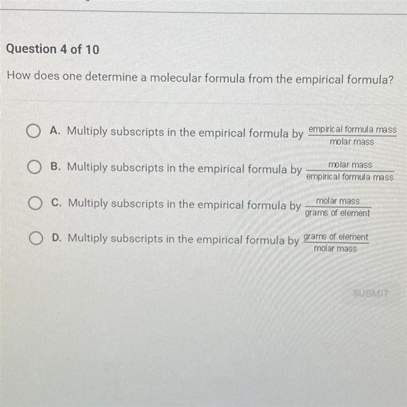 How does one determine a molecular formula from the epirical formula-example-1