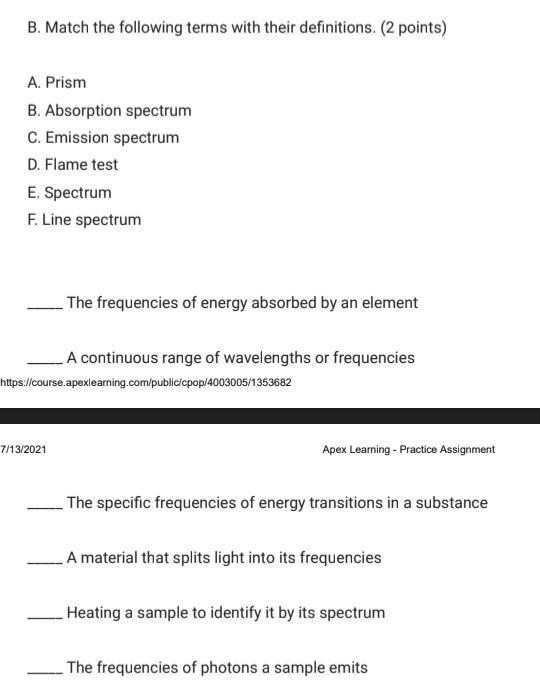 B. Match the following terms with their definitions. (2 points) A. Prism B. Absorption-example-1