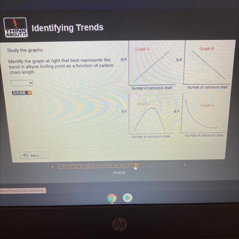 Study the graphs Identify the graph at right that best represents the trend in alkyne-example-1