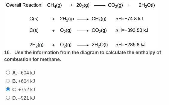 Use the information from the diagram to calculate the enthalpy of combustion for methane-example-1