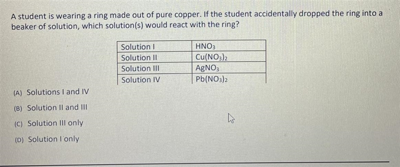 A student is wearing a ring made out of pure copper. If the student accidentally dropped-example-1